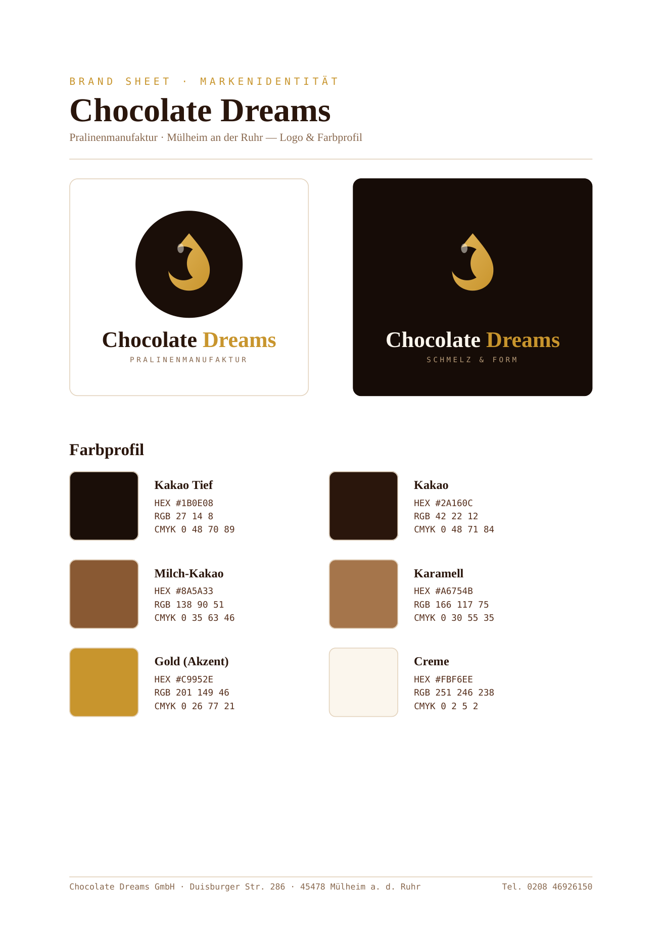 Vorschau des Chocolate-Dreams-Logos und Farbprofils